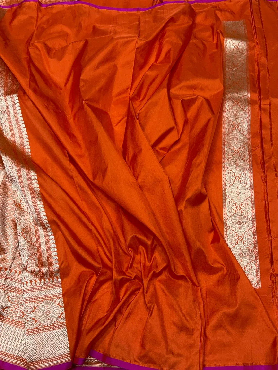 Orange Pure Banarasi Silk Brocade Saree in Katan Mulberry Silk – Classic Banaras Weave - Image 2