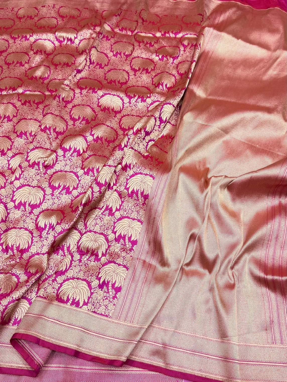 Rani Pink Banarasi Pure Silk Brocade Saree – Luxurious Katan Silk with Intricate Brocade Weave - Image 3