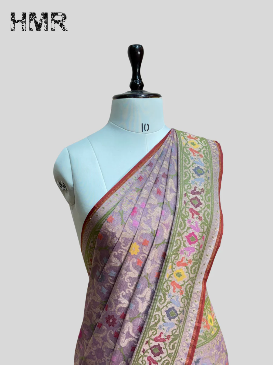 Banarasi Pure Muslin Cotton Jamdani Saree - Image 12