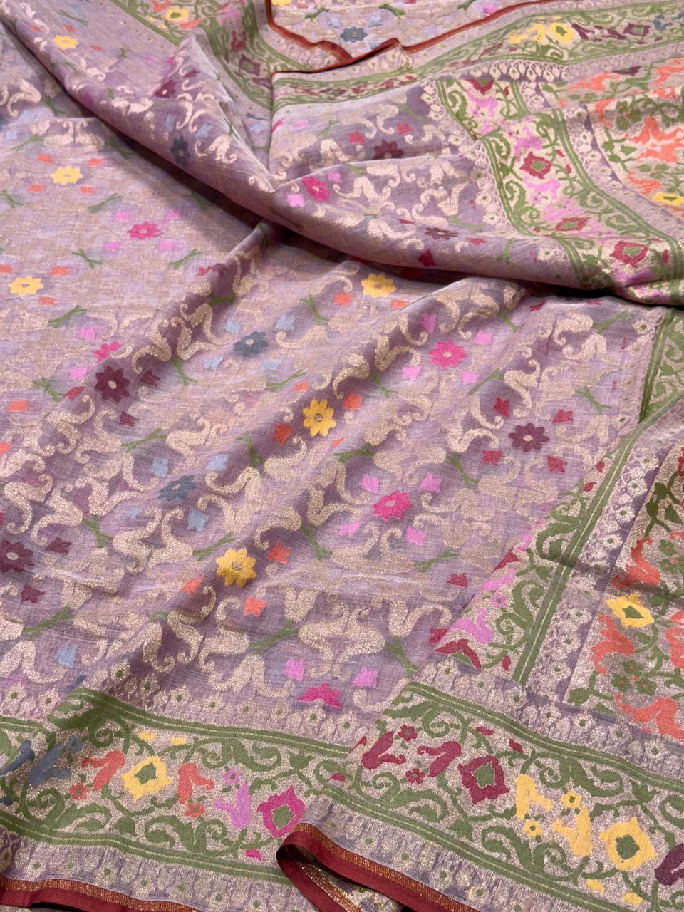 Banarasi Pure Muslin Cotton Jamdani Saree - Image 14