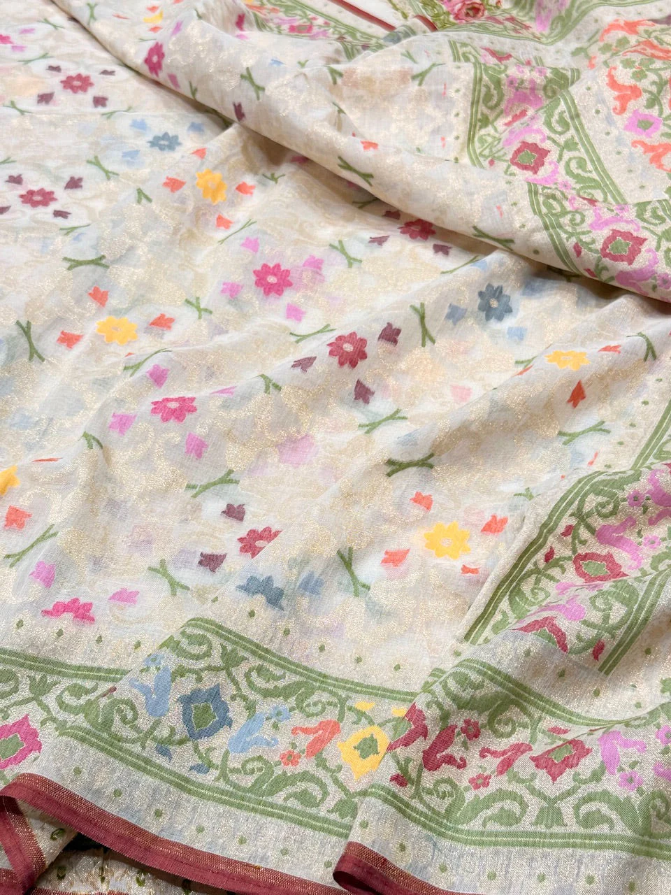Banarasi Pure Muslin Cotton Jamdani Saree - Image 16