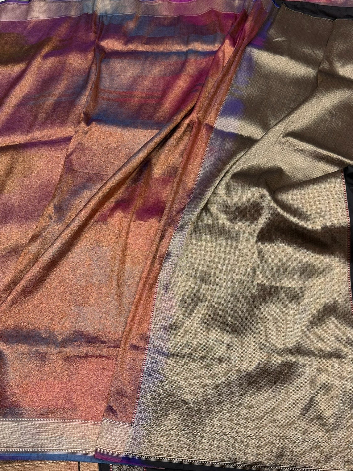 Rainbow Handwoven Pure Banarasi Satin Silk Saree - Image 3