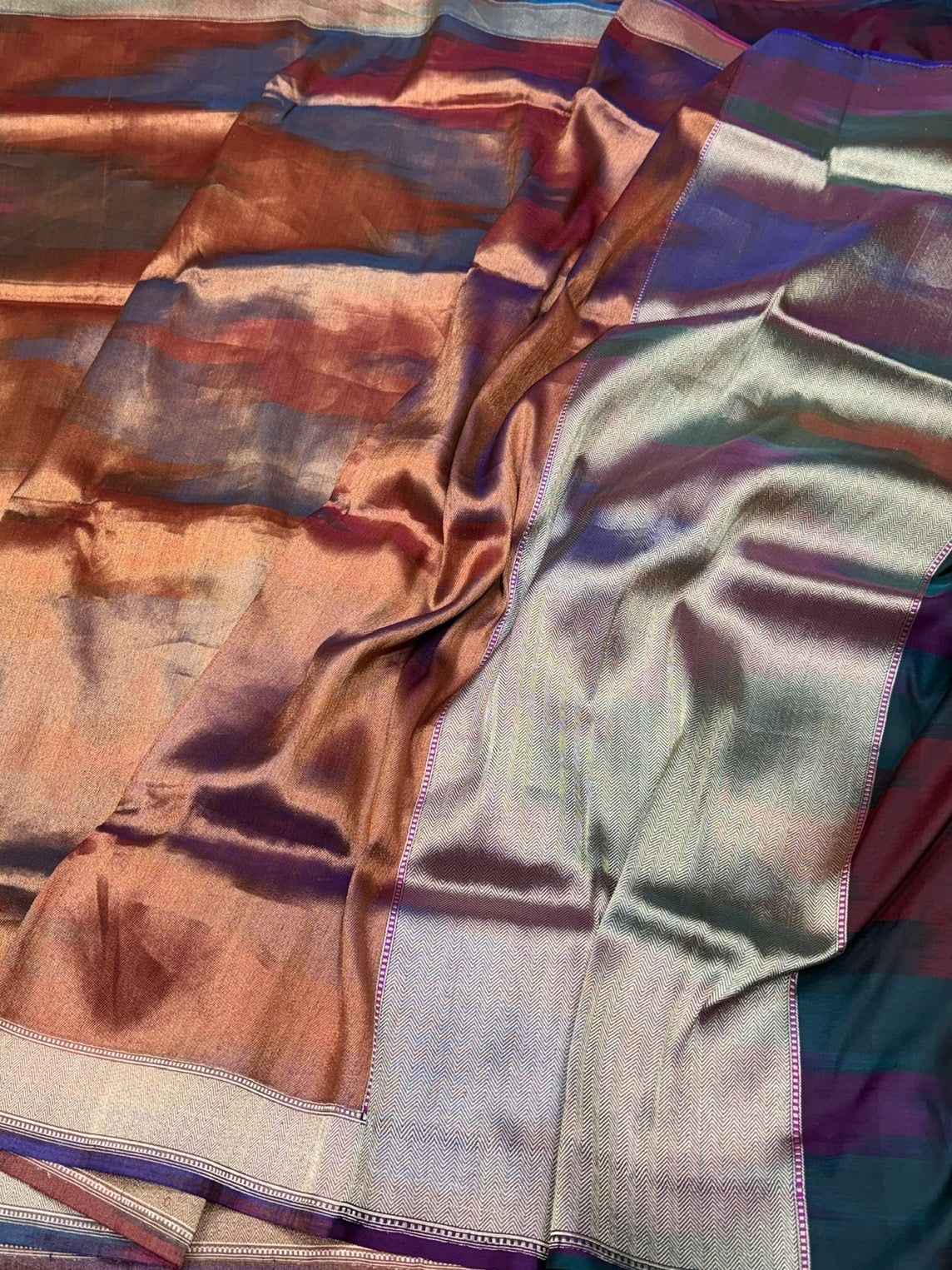Rainbow Handwoven Pure Banarasi Satin Silk Saree – Authentic Kadwa Weave - Image 3