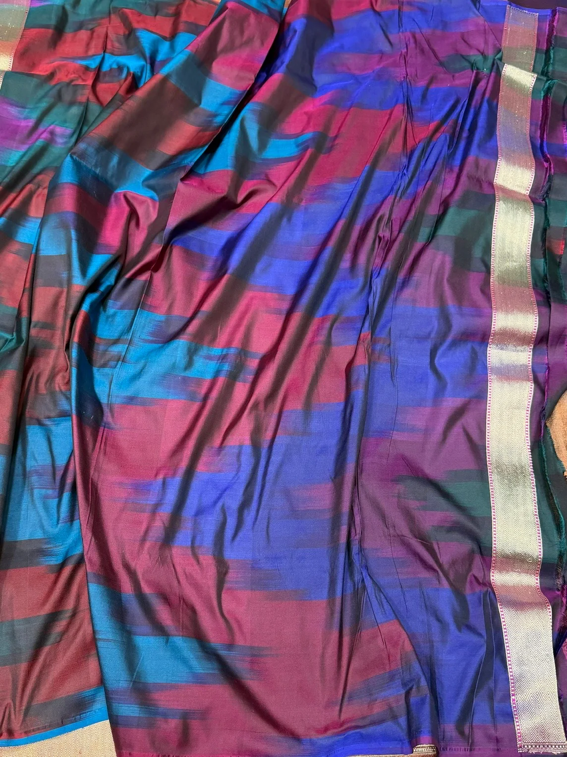Rainbow Handwoven Pure Banarasi Satin Silk Saree – Authentic Kadwa Weave - Image 4