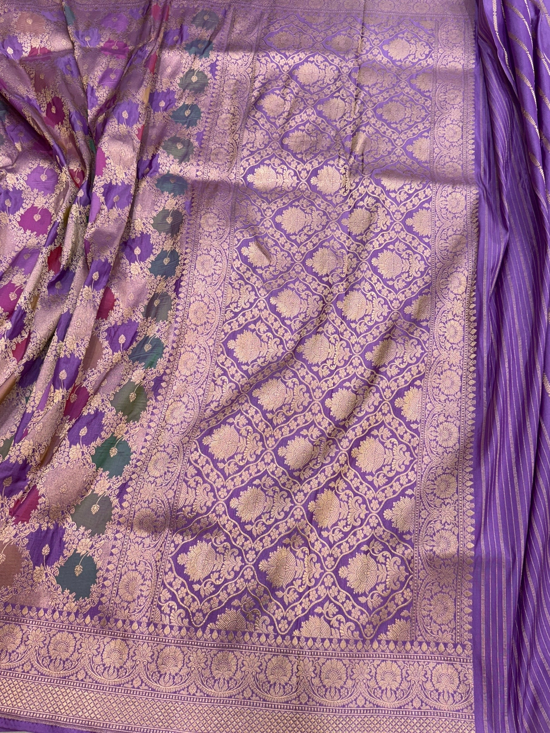 Multicolour Banarasi Pure Silk Saree – Cutwork Weave in 100% Pure Katan Silk - Image 12