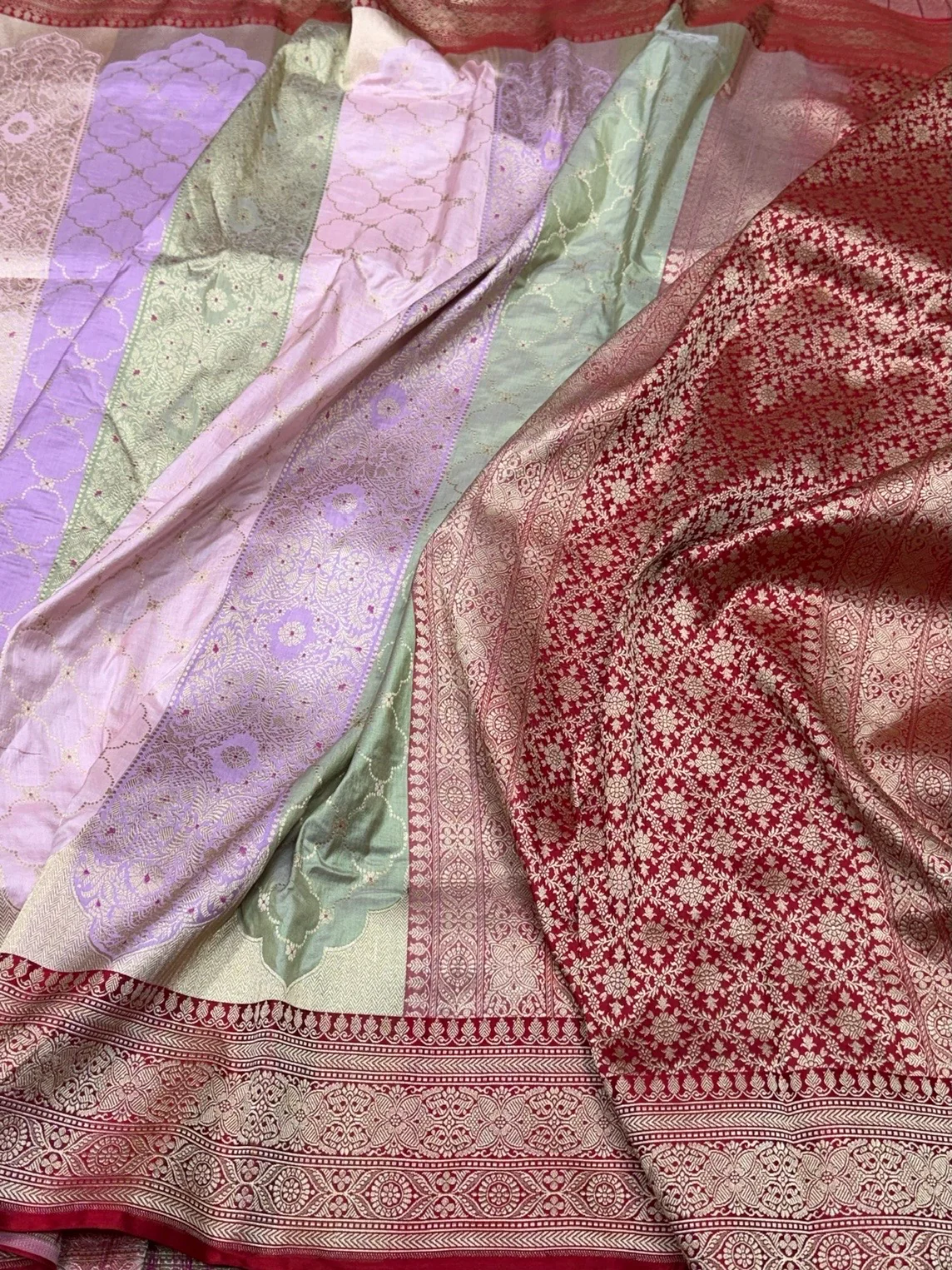Multicolour Pure Banarasi Silk Saree – Cutwork Weave in 100% Pure Katan Silk - Image 3