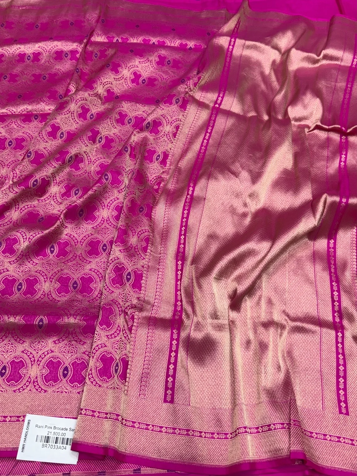 Rani Pink Banarasi Minakari Pure Silk Brocade Saree - Image 3
