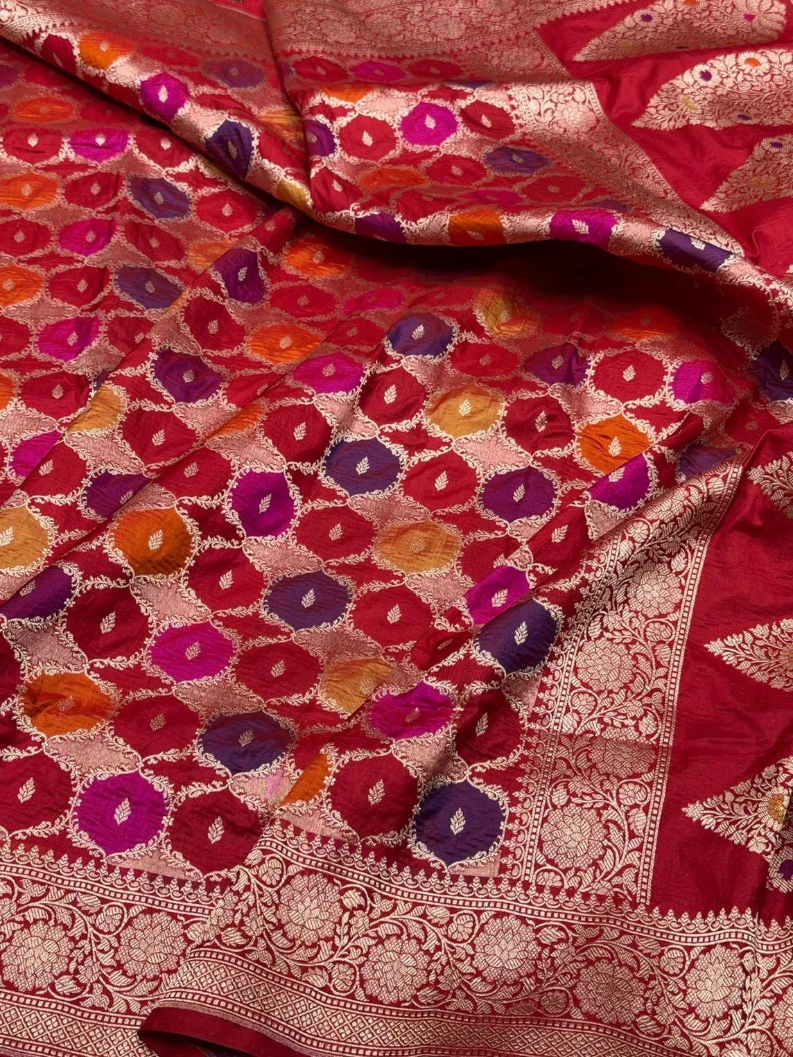 Multicolour Banarasi Pure Silk Saree – Cutwork Weave in 100% Pure Katan Silk - Image 10