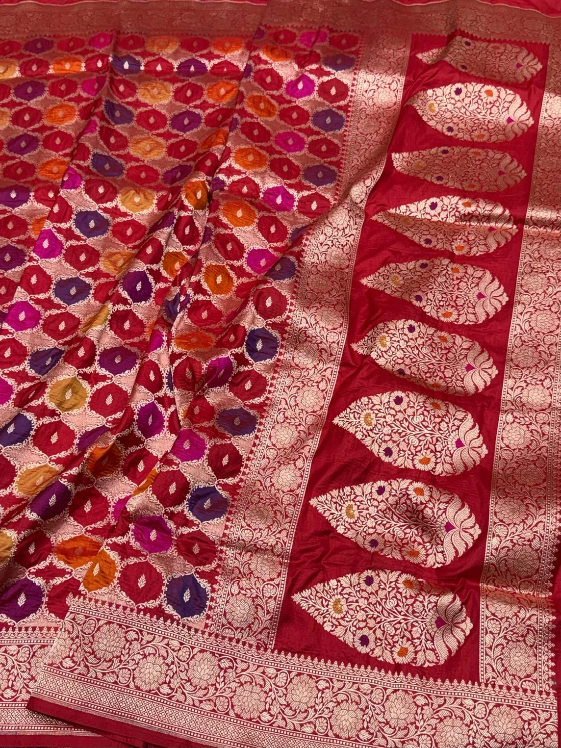Multicolour Banarasi Pure Silk Saree – Cutwork Weave in 100% Pure Katan Silk - Image 12