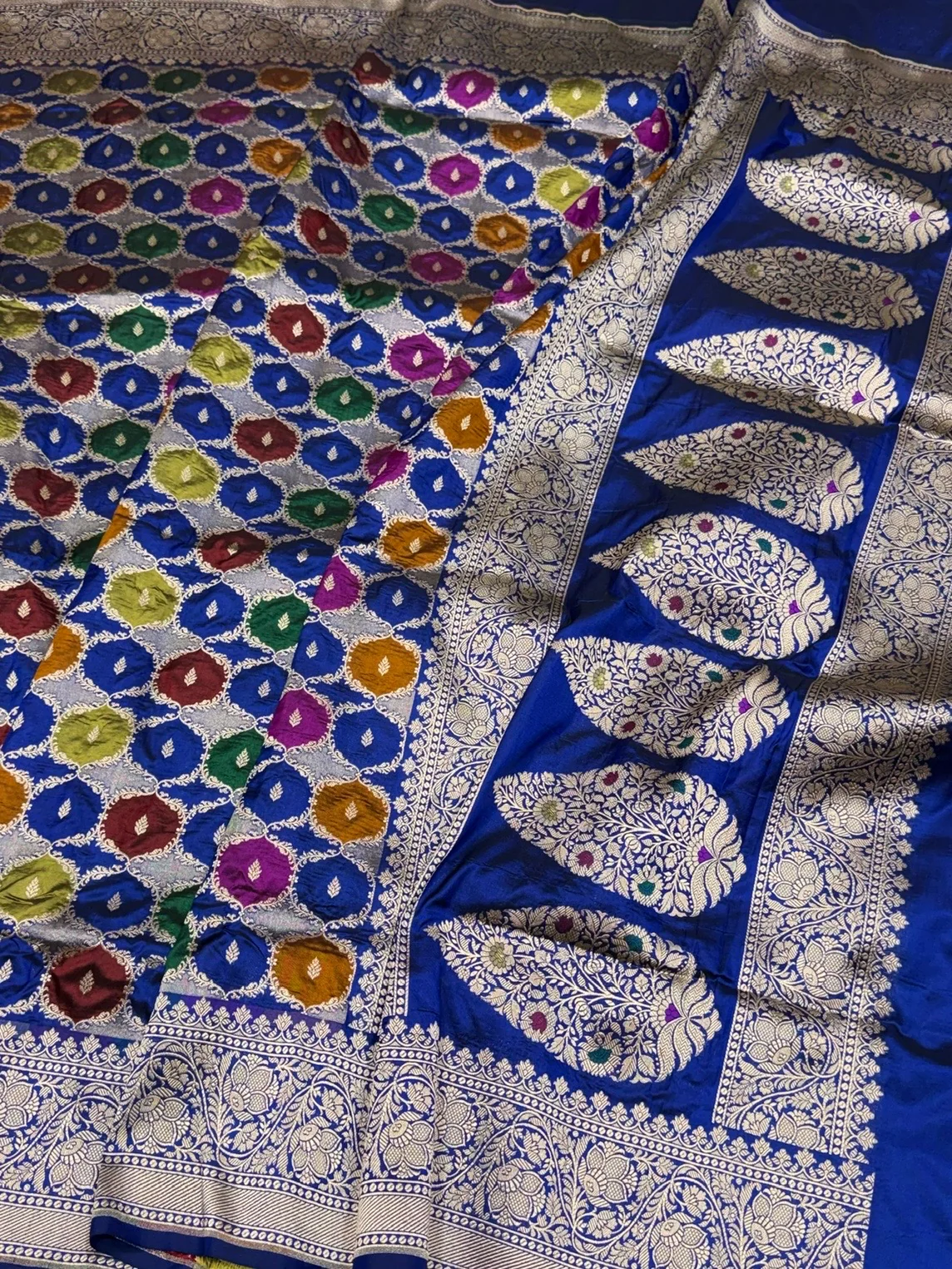 Multicolour Banarasi Pure Silk Saree – Cutwork Weave in 100% Pure Katan Silk - Image 6