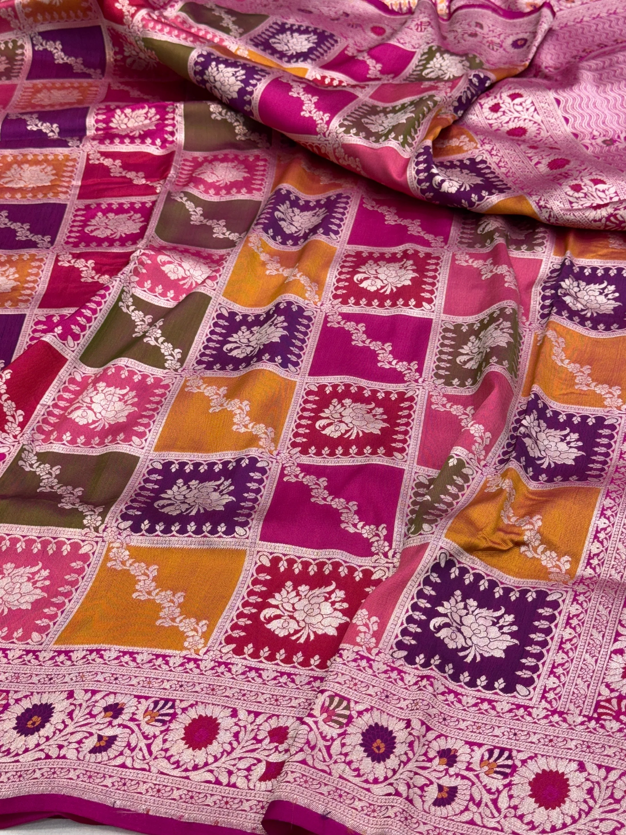 Multicolour Banarasi Pure Silk Saree – Cutwork Weave in 100% Pure Katan Silk - Image 7