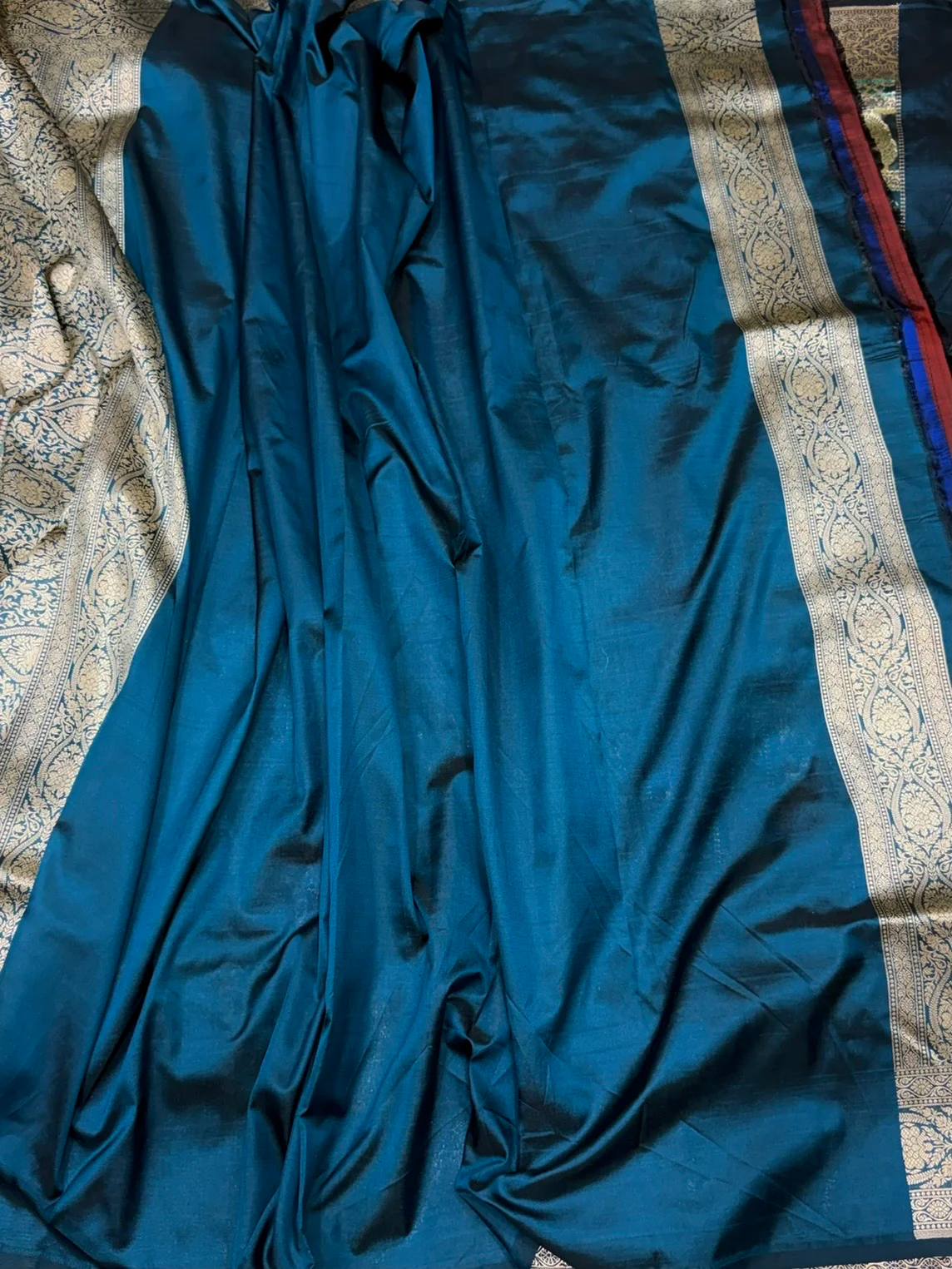 Multicolour Banarasi Pure Silk Saree – Cutwork Weave in 100% Pure Katan Silk - Image 2