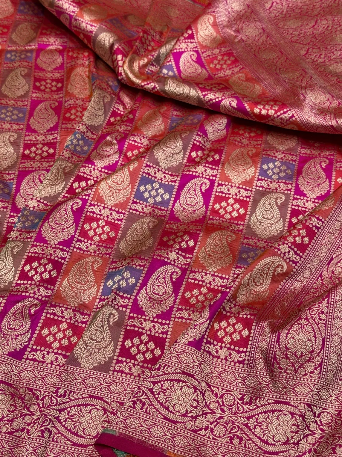 Multicolour Banarasi Pure Silk Saree – Cutwork Weave in 100% Pure Katan Silk - Image 4