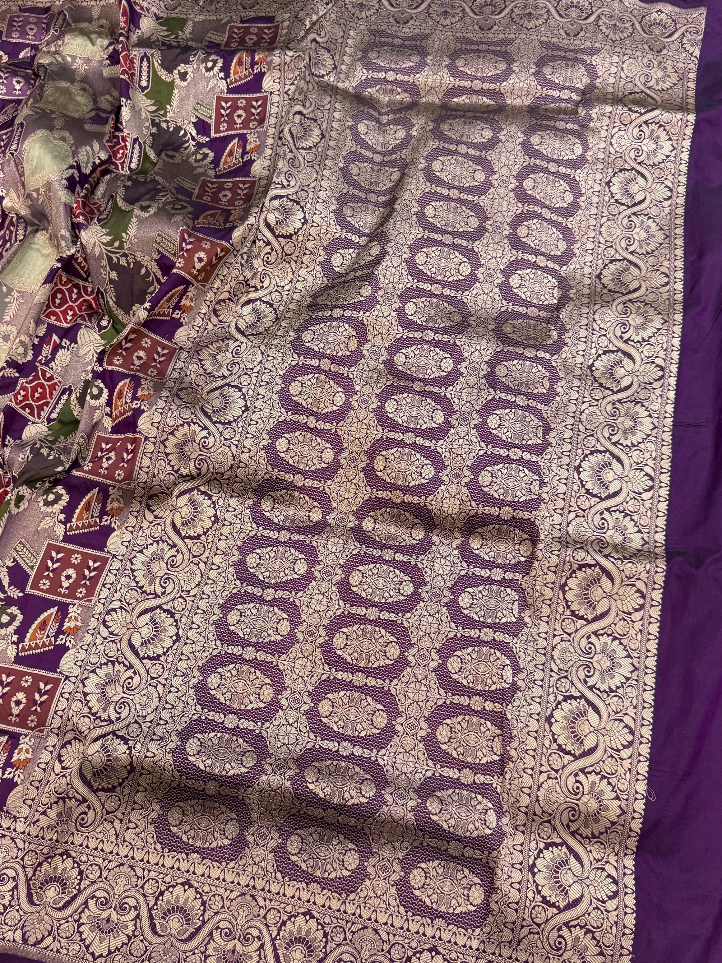 Multicolour Banarasi Pure Silk Saree – Cutwork Weave in 100% Pure Katan Silk - Image 6