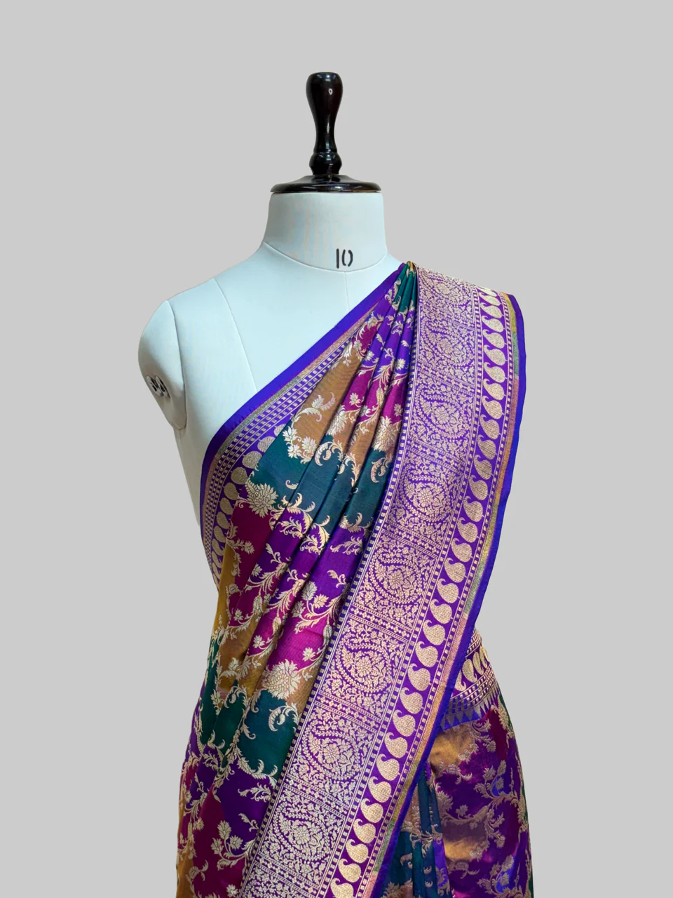 Multicolour Banarasi Pure Silk Saree – Cutwork Weave in 100% Pure Katan Silk - Image 7