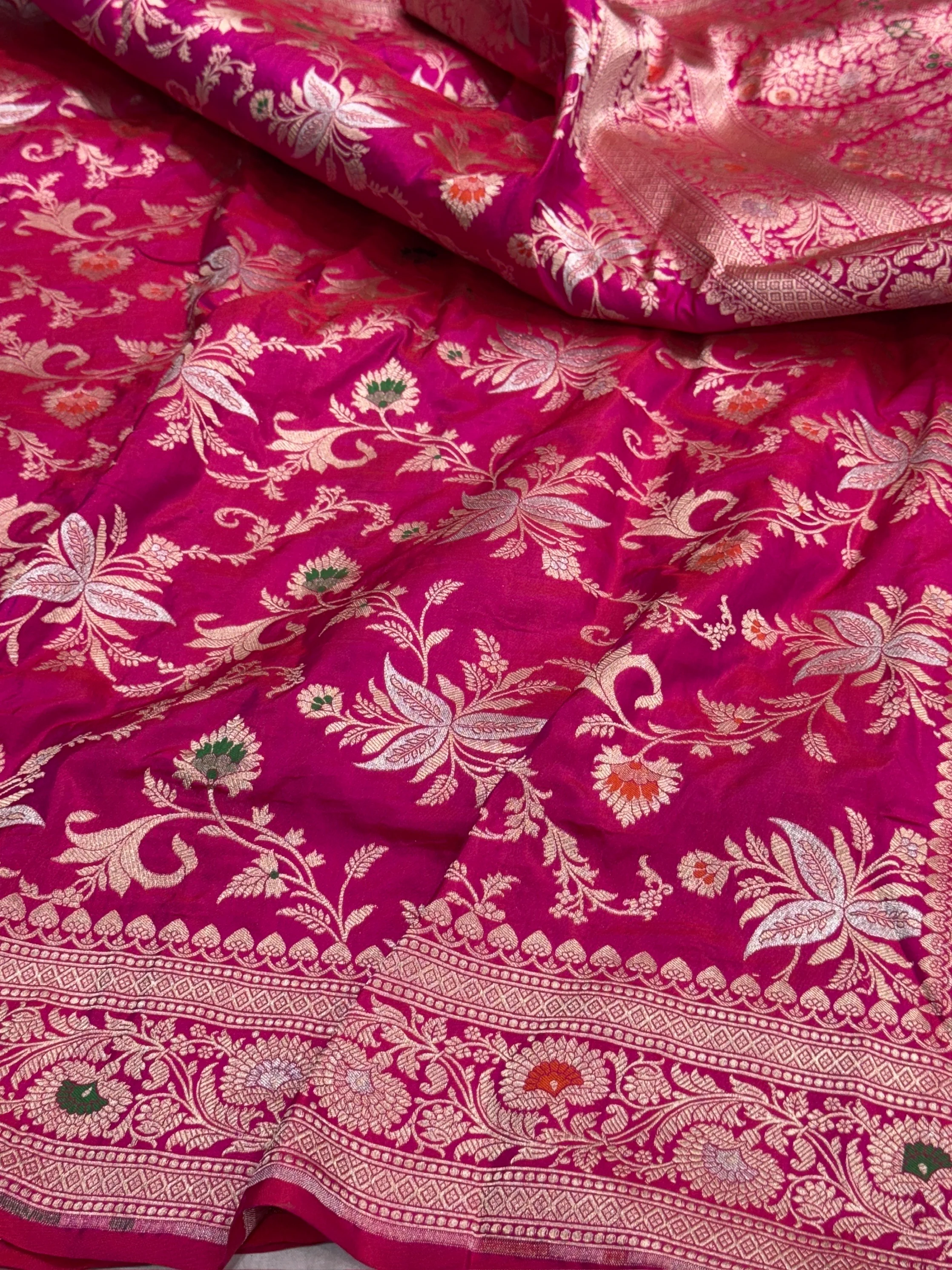Rani Pink Banarasi Minakari Pure Katan Silk Saree | Pure Silk | Minakari Work | Cutwork Technique | Banarasi Katan Silk Saree