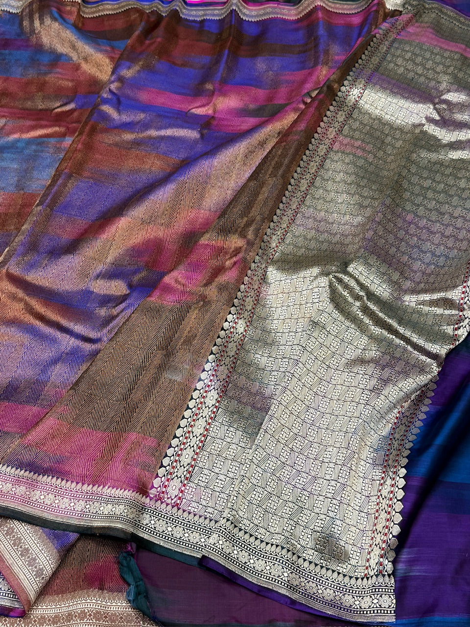 Rainbow Handwoven Pure Banarasi Satin Silk Saree - Image 3