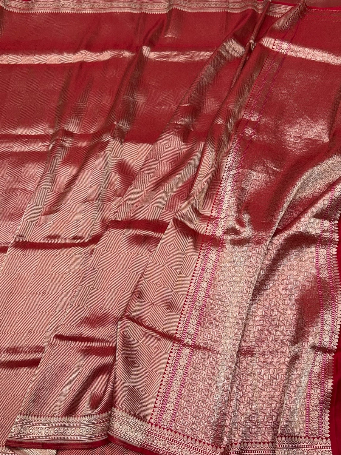 Red Handwoven Pure Banarasi Satin Silk Brocade Saree – Luxury Brocade Work - Image 4
