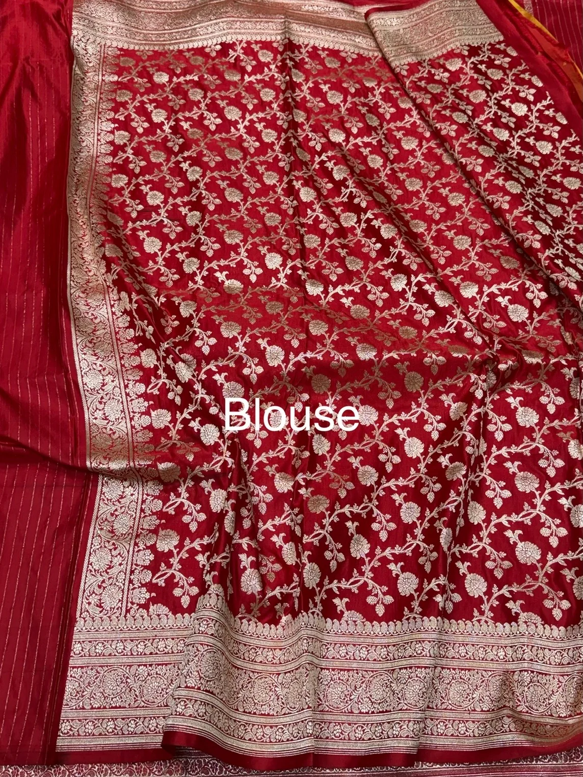 Red Handwoven Vintage Pure Banarasi Satin Silk Saree - Image 2