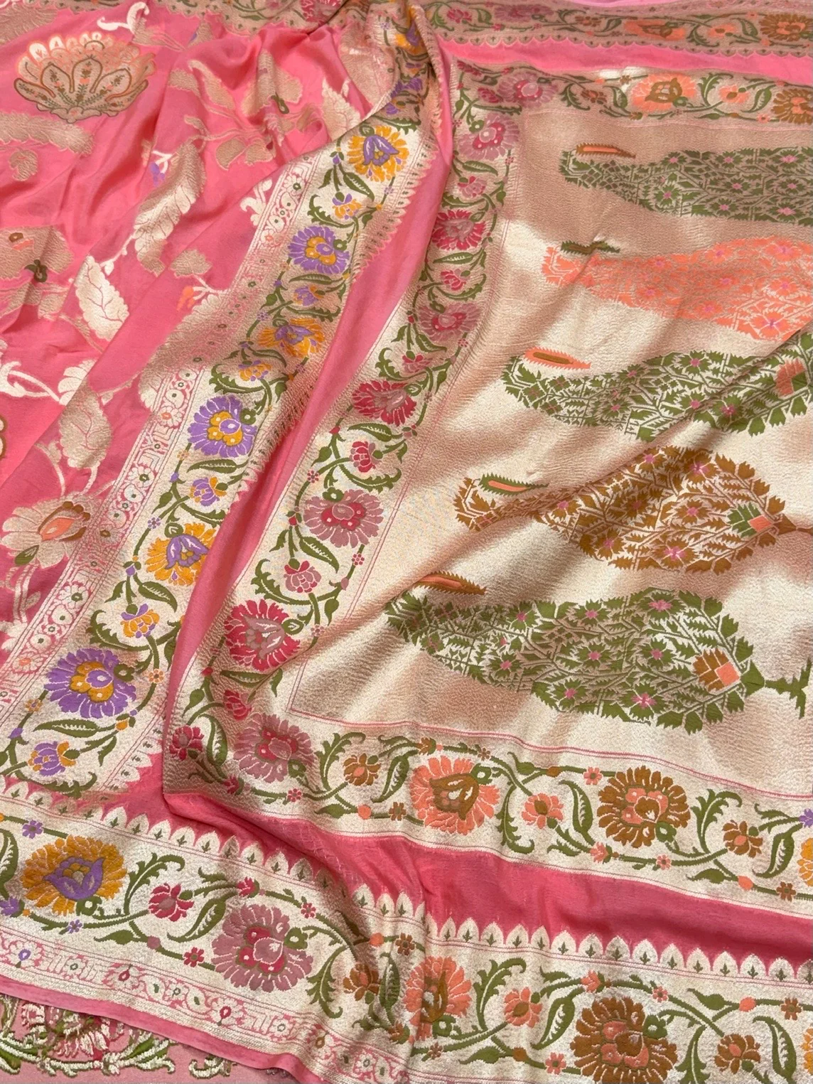 Pastel Pink Pure Banarasi Chiffon Georgette Saree - Image 3