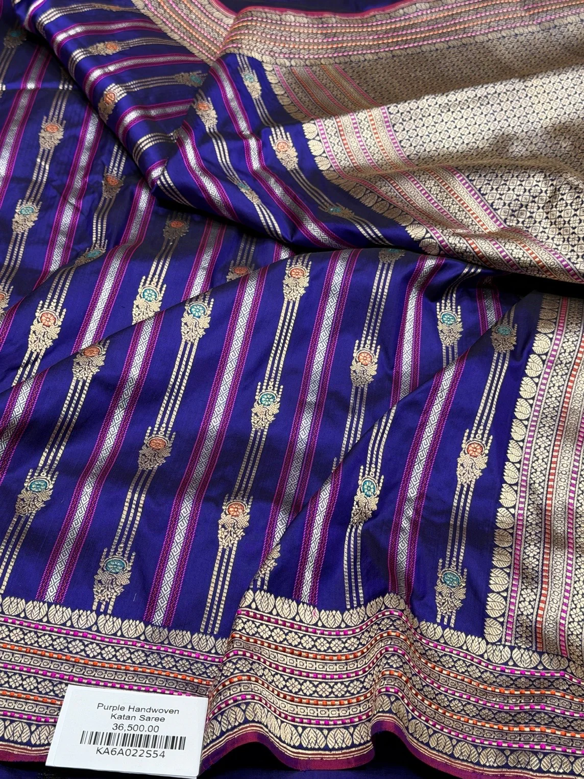 Royal Blue Handwoven Pure Banarasi Silk Saree – Kadwa Weave in 100% Katan Mulberry Silk