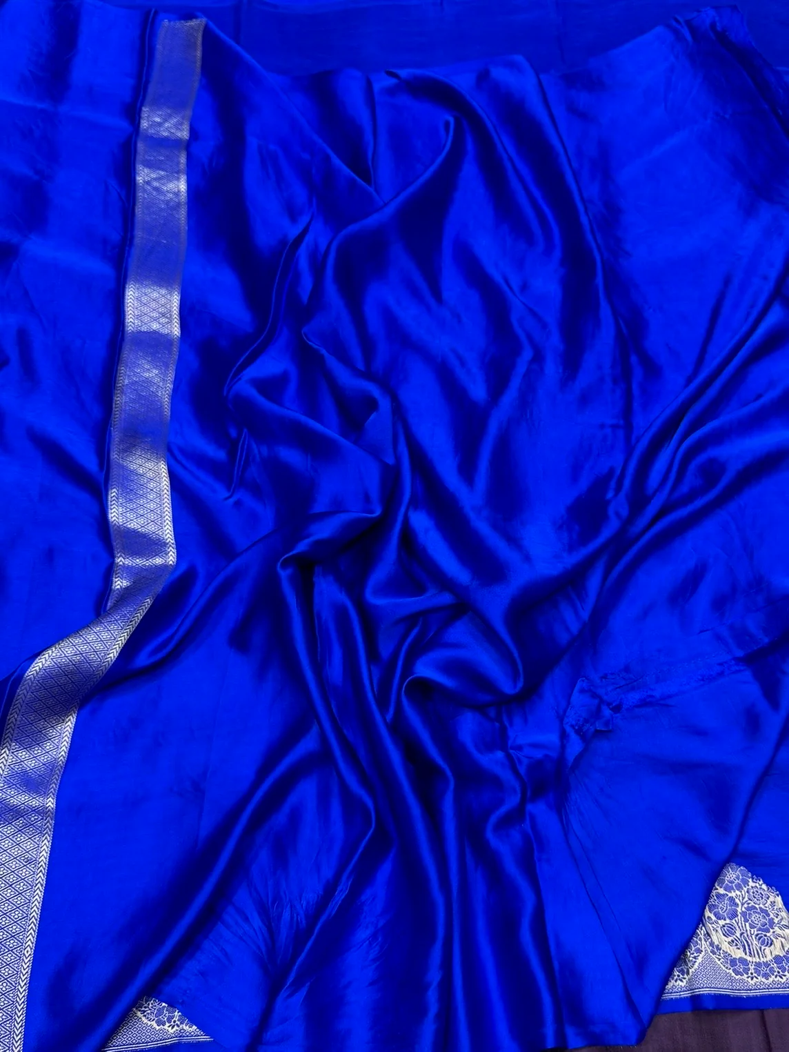 Royal Blue Handwoven Pure Mashru Saree - Image 2