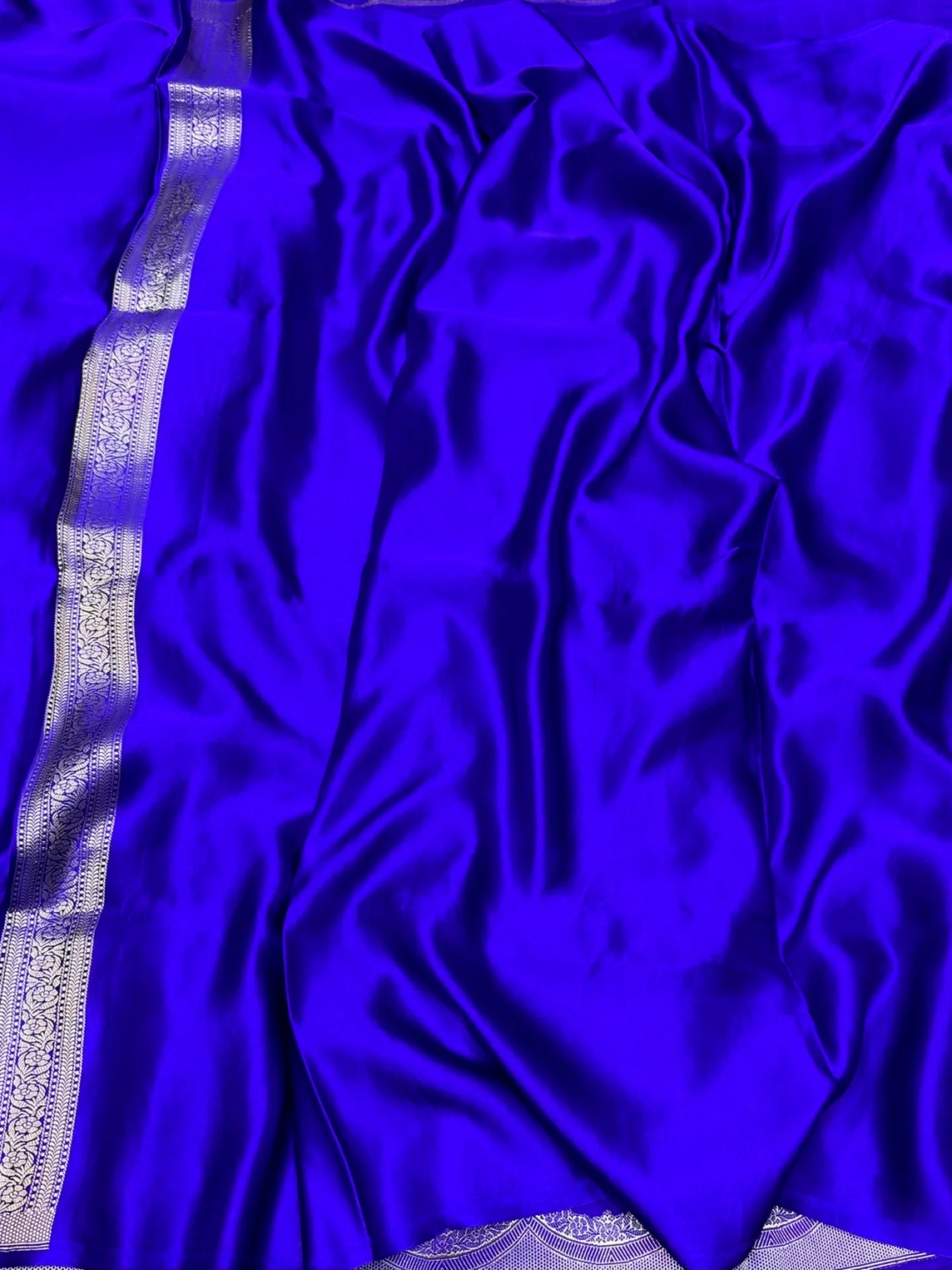 Royal Blue Handwoven Pure Mashru Saree - Image 3