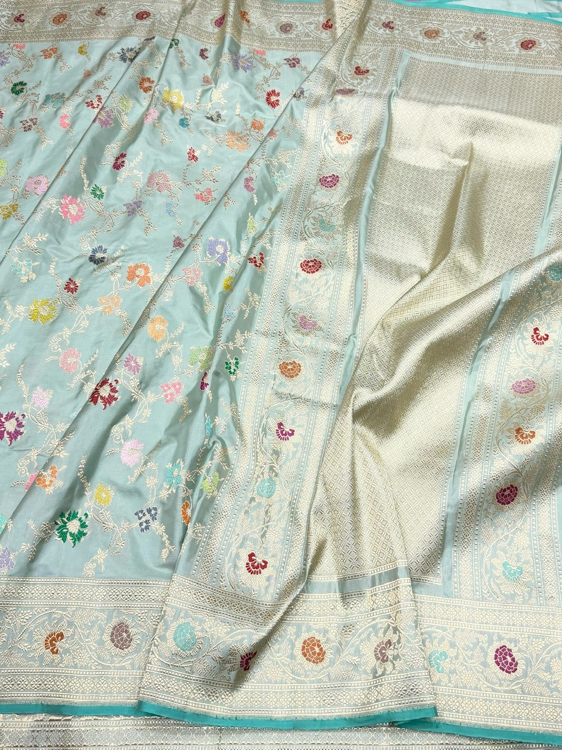 Sage Green Handwoven Pure Banarasi Silk Saree - Image 3