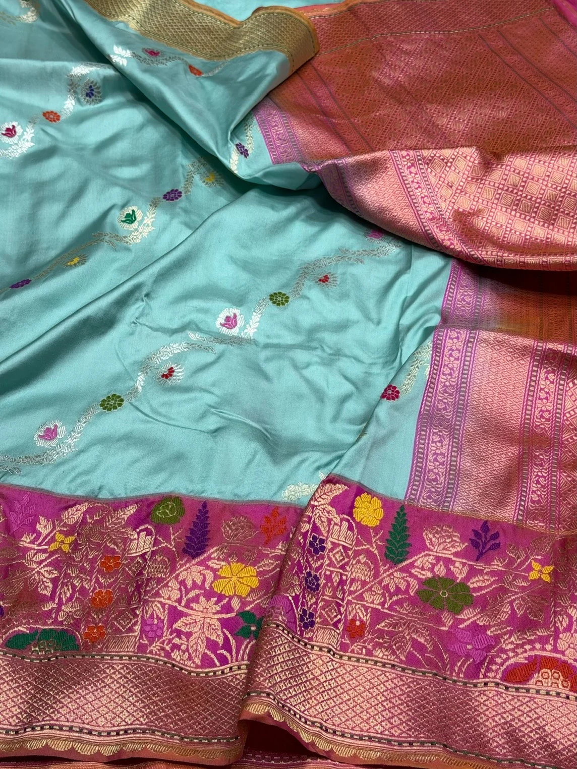 Sea Blue Handwoven Pure Banarasi Ektara Silk Saree