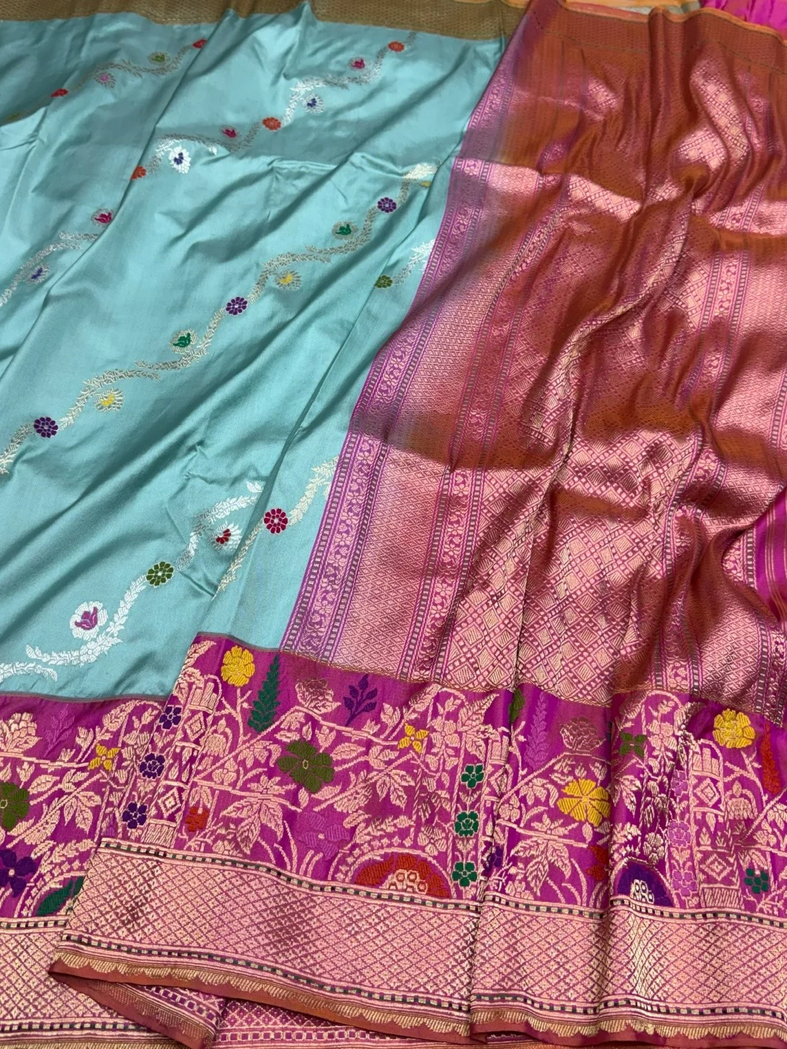 Sea Blue Handwoven Pure Banarasi Ektara Silk Saree - Image 3