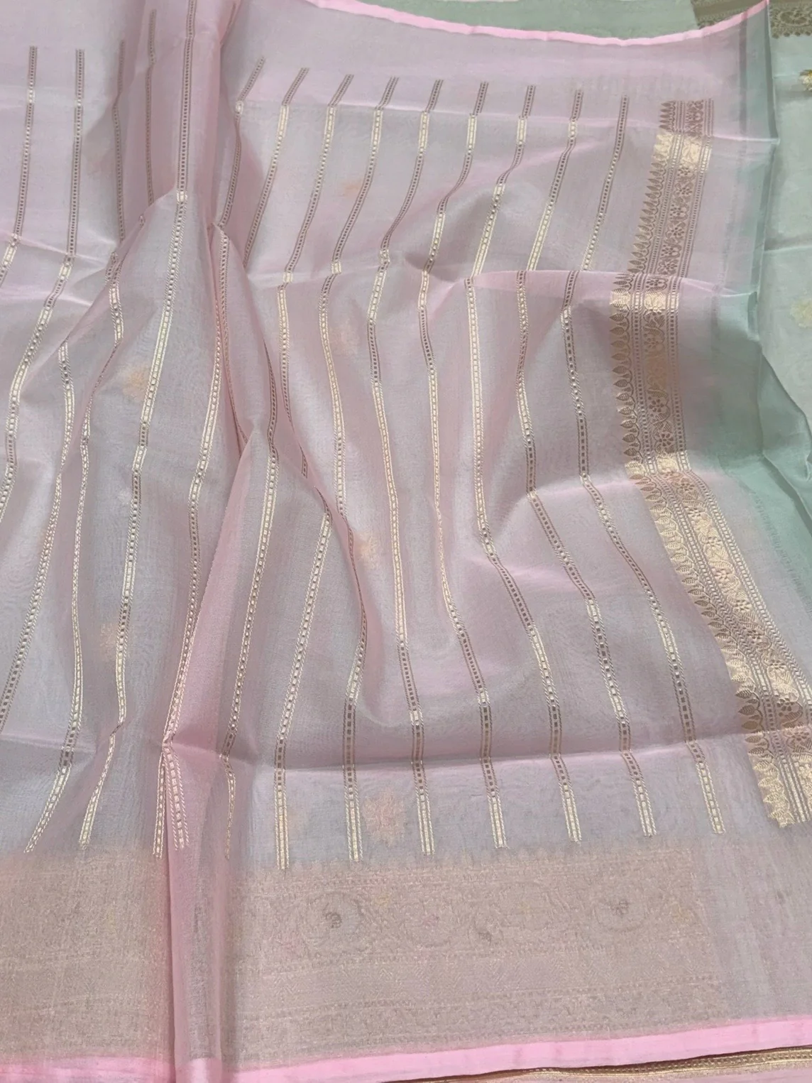 Sky Blue Handwoven Banarasi Pure Organza Silk Saree - Image 2