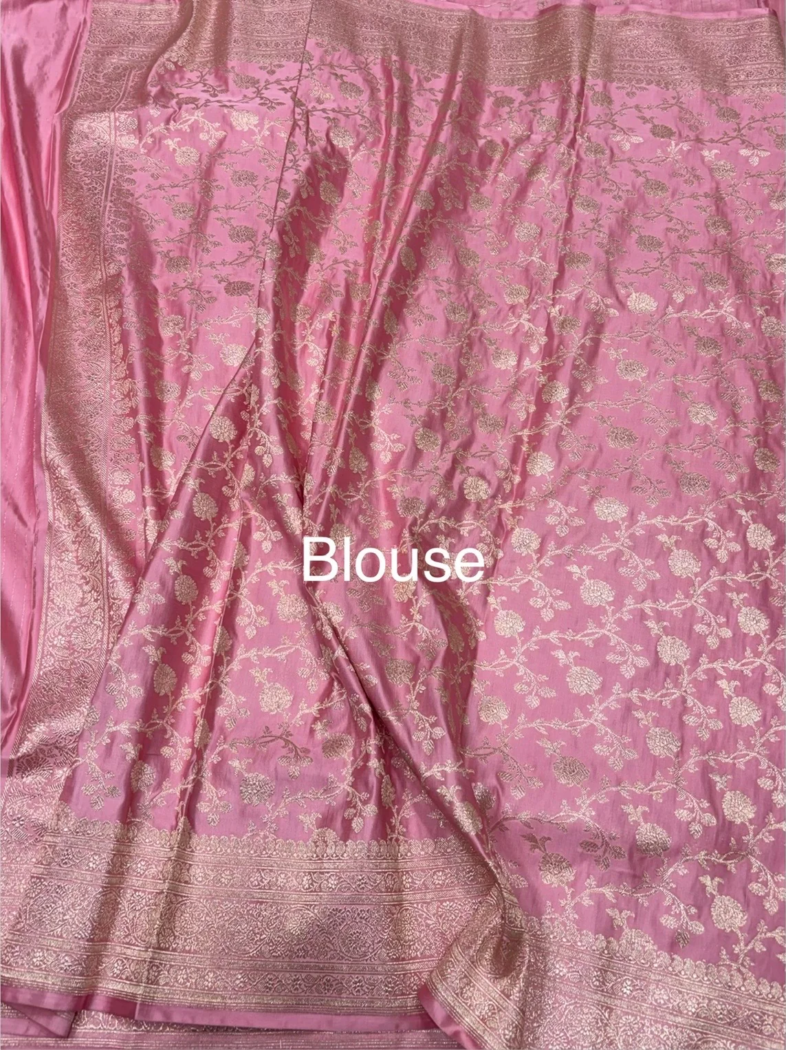 Baby Pink Vintage Banarasi Pure Satin Silk Brocade Saree – Luxury Cutwork Wedding & Festive Saree - Image 2